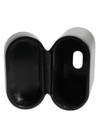 Black Leather Logo Print Flip Holder Men Airpods Case