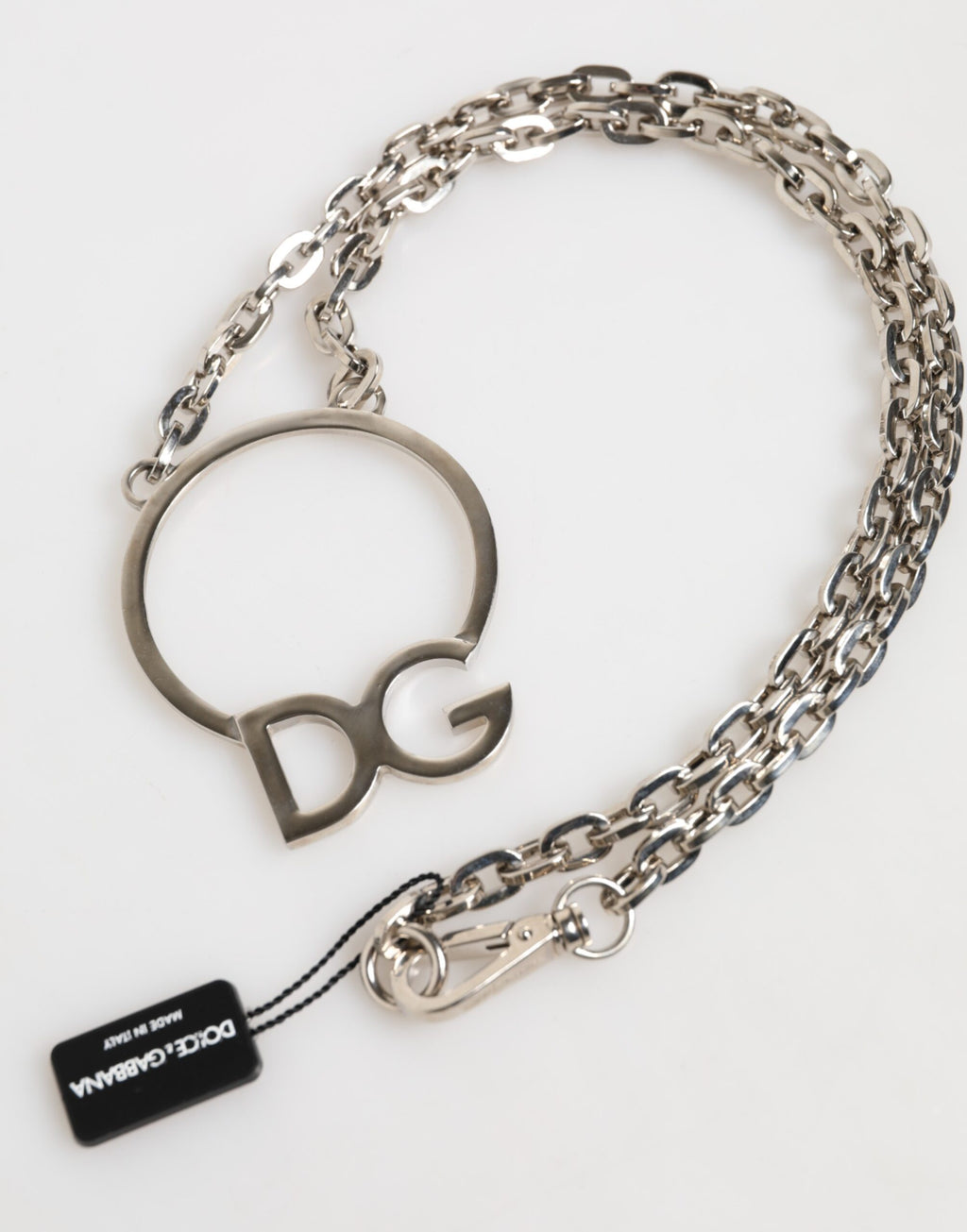 Silver Tone Brass Chain DG Logo Pendant Men Necklace