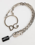 Silver Tone Brass Chain DG Logo Pendant Men Necklace