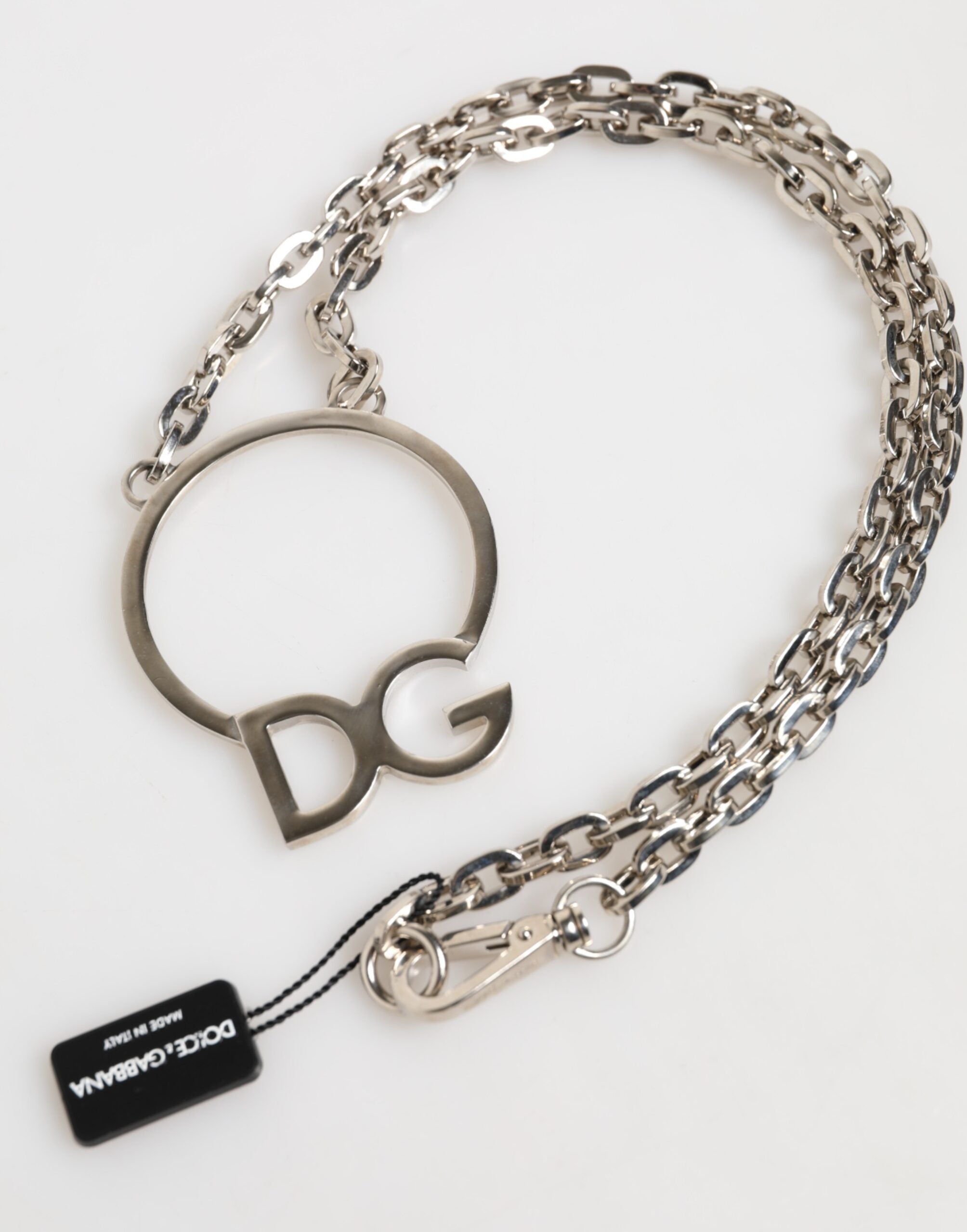 Silver Tone Brass Chain DG Logo Pendant Men Necklace