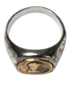 Silver Tone Engraved Two Color Real Brass Ring