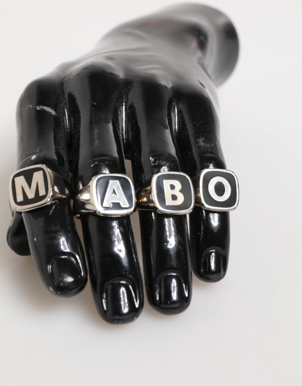 Silver Tone Brass Lettering Set 5 Pieces Adjustable Ring