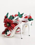 White Red Floral Detailing Sandals Shoes