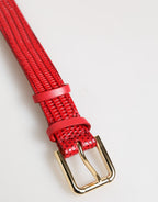 Red Exotic Leather Gold Tone Metal Buckle Women Armband
