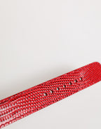 Red Exotic Leather Gold Tone Metal Buckle Women Armband