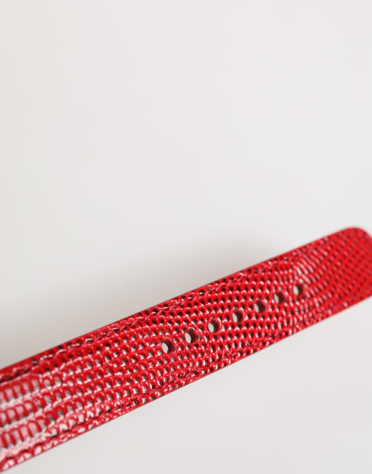 Red Exotic Leather Gold Tone Metal Buckle Women Armband