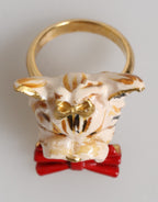 Gold Brass Resin Beige Dog Pet Accessory Ring