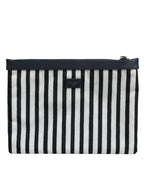 Black White Striped Logo Plaque Clutch Borse Pouch Bag