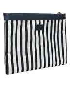 Black White Striped Logo Plaque Clutch Borse Pouch Bag