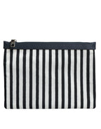 Black White Striped Logo Plaque Clutch Borse Pouch Bag