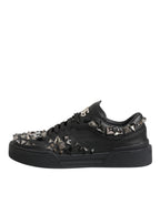 Black Leather Studded Low Top Sneakers Shoes