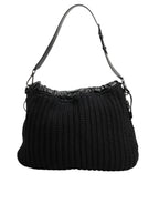 Black Cashmere Knitted Leather Shoulder Women Borse Bag