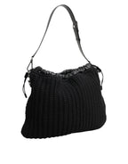 Black Cashmere Knitted Leather Shoulder Women Borse Bag