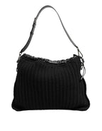 Black Cashmere Knitted Leather Shoulder Women Borse Bag