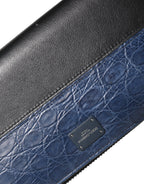 Black Blue Exotic Leather Men Continental Clutch Wallet
