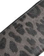 Black Gray Leopard Leather Zip Around Continental Wallet