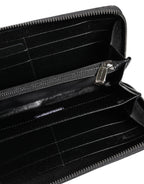 Black Gray Leopard Leather Zip Around Continental Wallet