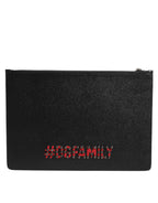 Black Leather #DGFAMILY Embellished Men Clutch Pouch Bag