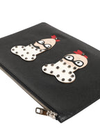 Black Leather #DGFAMILY Embellished Men Clutch Pouch Bag