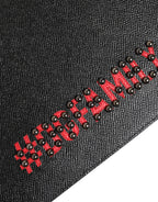 Black Leather #DGFAMILY Embellished Men Clutch Pouch Bag