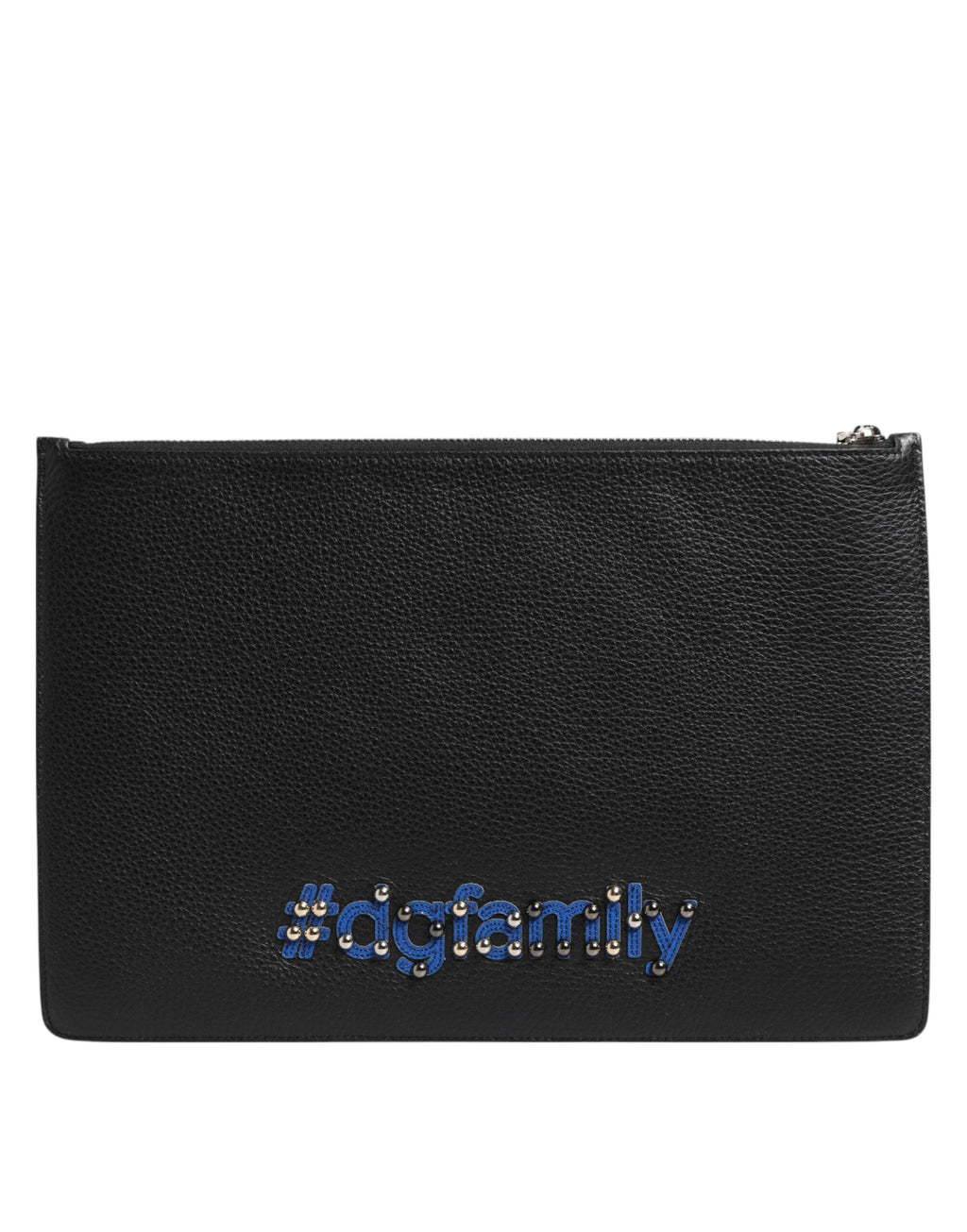 Black Leather #DGFAMILY Embellished Men Clutch Pouch Bag