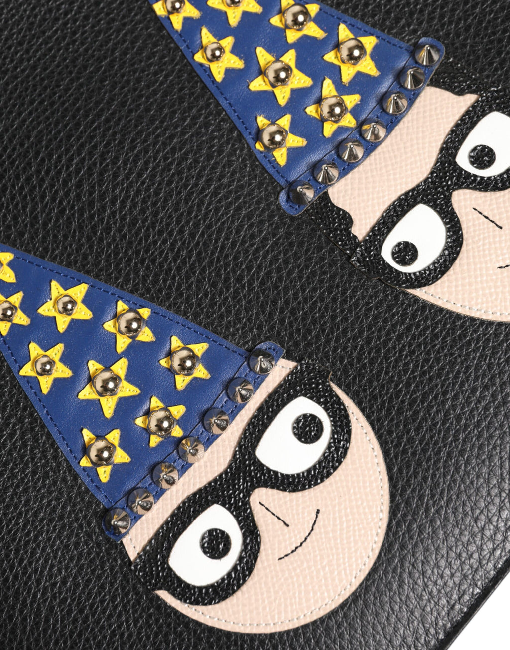 Black Leather #DGFAMILY Embellished Men Clutch Pouch Bag