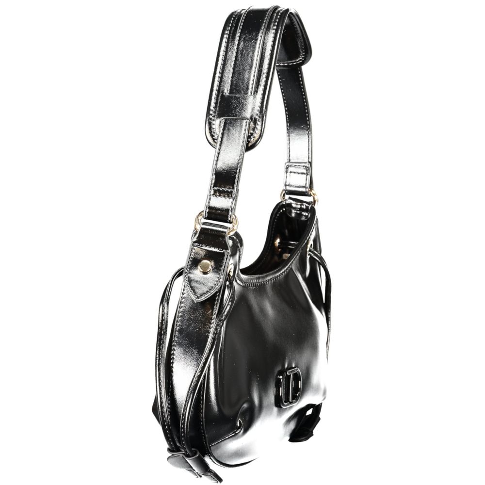 Black Polyurethane Women Hobo Bag