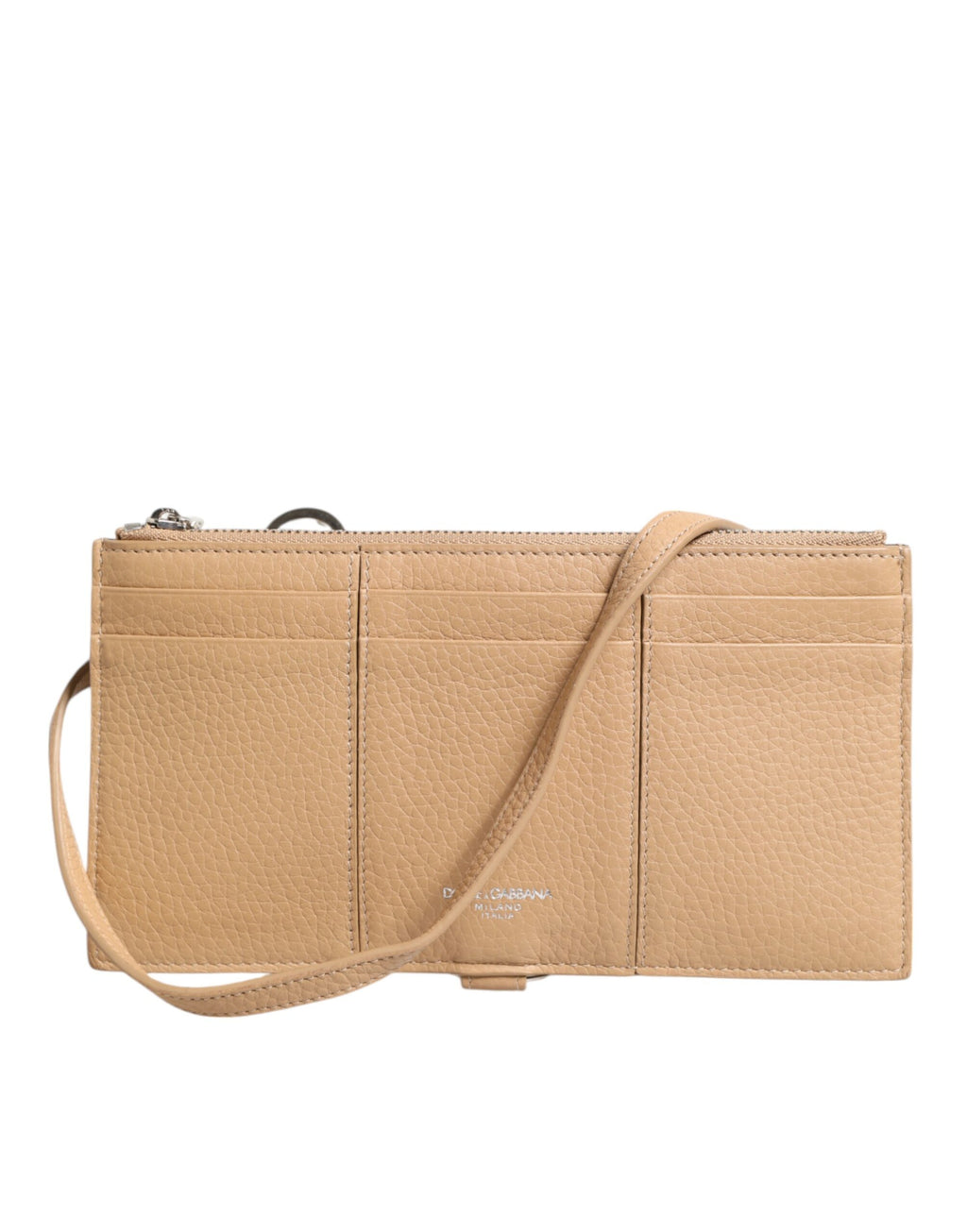 Beige Calfskin Leather Large Crossbody Card Holder Wallet