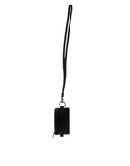 Black Leather Logo Embossed Lanyard Card Holder Wallet