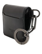 Wallet Black Leather Logo Embossed Key Chain Card Holder Wallet