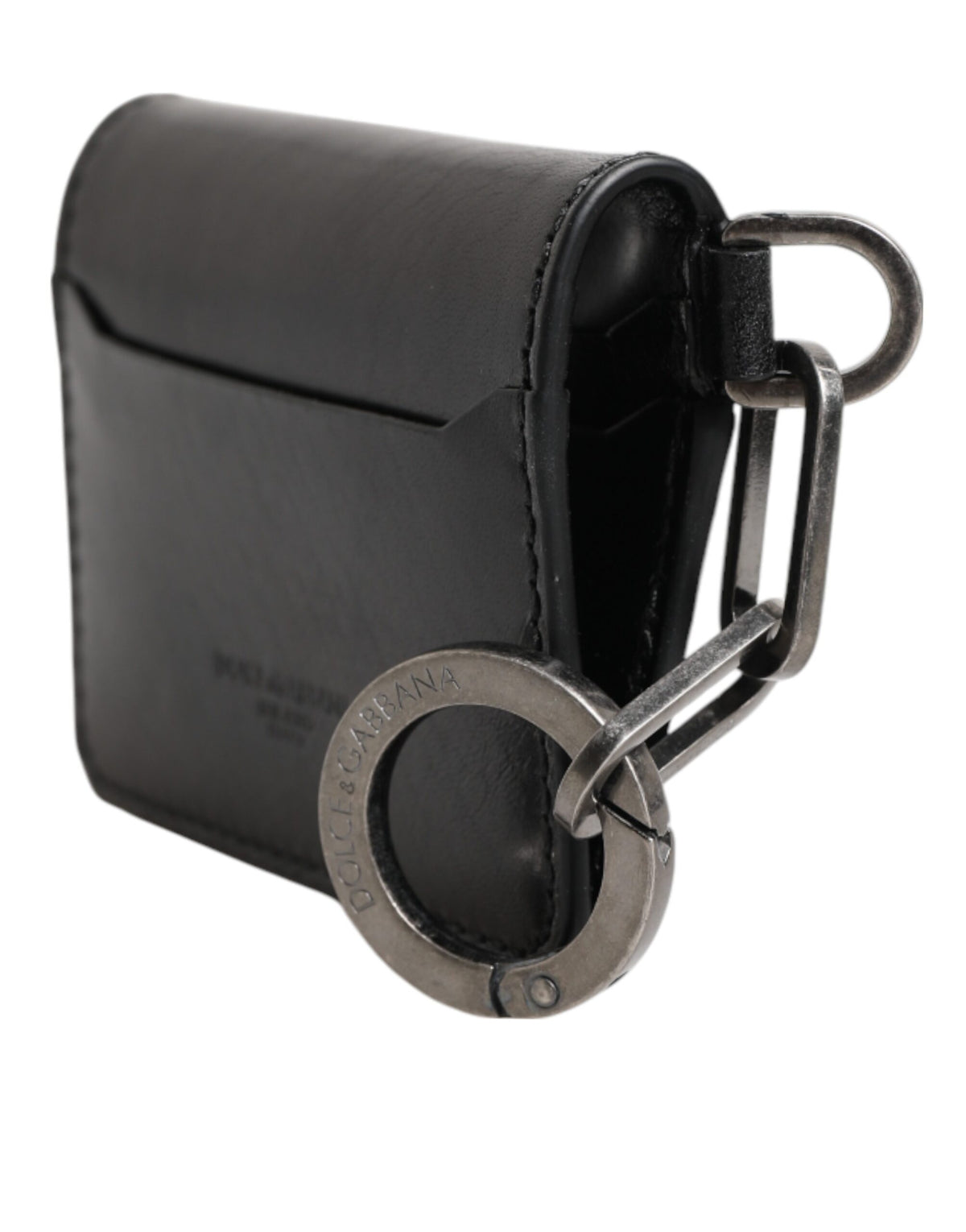 Wallet Black Leather Logo Embossed Key Chain Card Holder Wallet