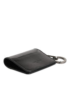 Wallet Black Leather Logo Embossed Key Chain Card Holder Wallet