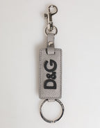 Gray Leather Logo Metal Ring Keychain Holder Men Keyring