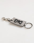 Gray Leather Logo Metal Ring Keychain Holder Men Keyring