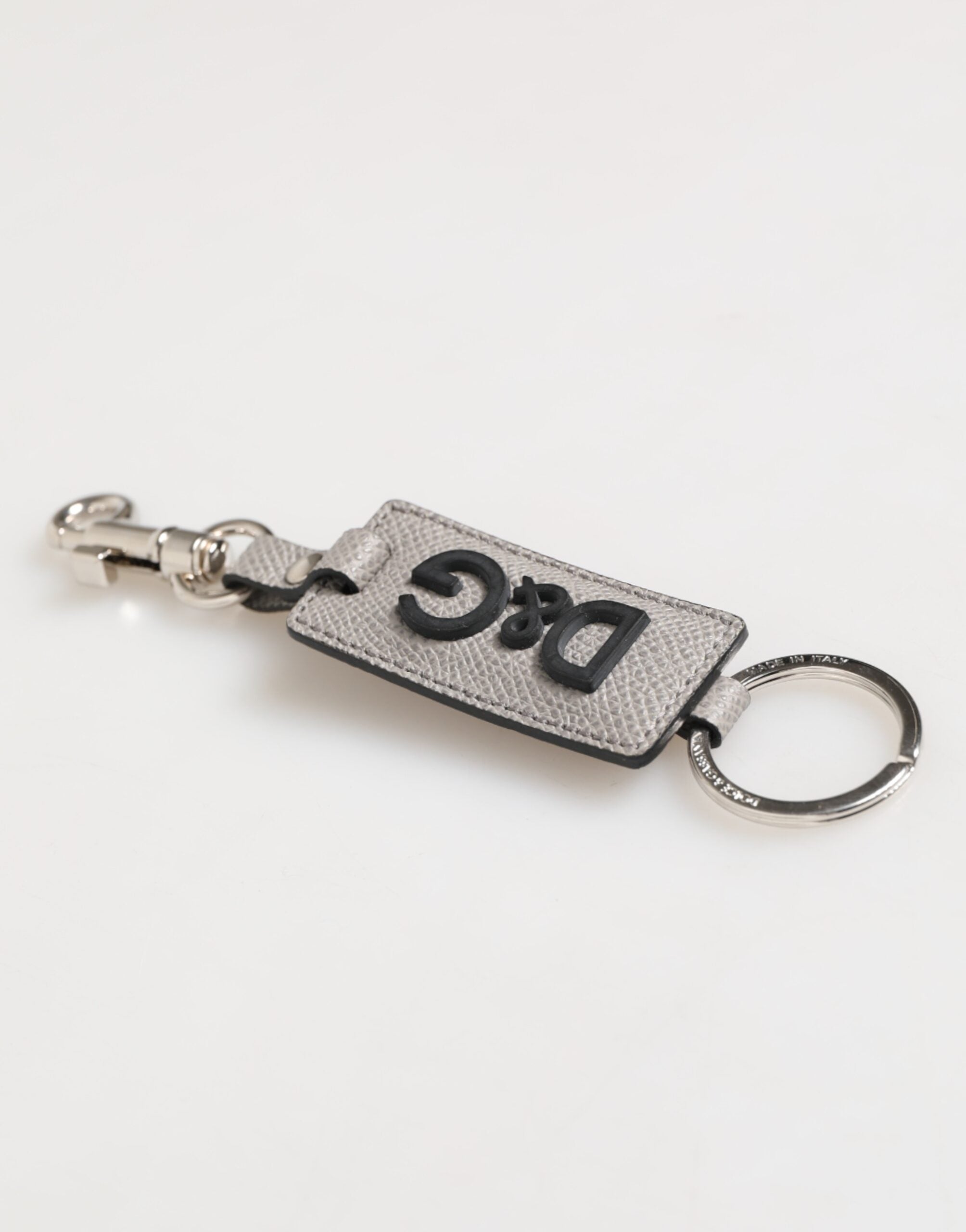Gray Leather Logo Metal Ring Keychain Holder Men Keyring