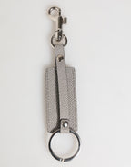 Gray Leather Logo Metal Ring Keychain Holder Men Keyring
