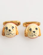 Brass Gold Tone Dog Puppy Men's Accessories Cufflink