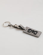 Gray Leather Logo Metal Ring Keychain Holder Men Keyring