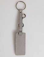Gray Leather Logo Metal Ring Keychain Holder Men Keyring