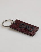 Dark Brown Leather Logo Metal Ring Men Keychain Keyring
