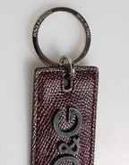 Dark Brown Leather Logo Metal Ring Men Keychain Keyring