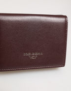 Leather Embossed Logo Trifold Men Card Holder Dark Brown