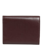 Leather Embossed Logo Trifold Men Card Holder Dark Brown
