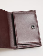 Leather Embossed Logo Trifold Men Card Holder Dark Brown
