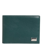 Green Leather DG Logo Plaque Bifold Men Card Holder Wallet