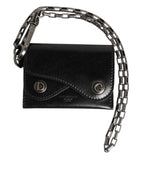 Black Cavallo Leather Wallet Chain Snap Bifold Card Holder