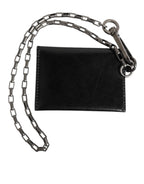 Black Cavallo Leather Wallet Chain Snap Bifold Card Holder