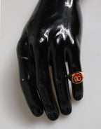 Gold Tone Real Brass Round Red DG Logo Men Ring