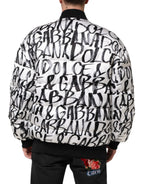 White Black Graffiti Logo Puffer Bomber Jacket