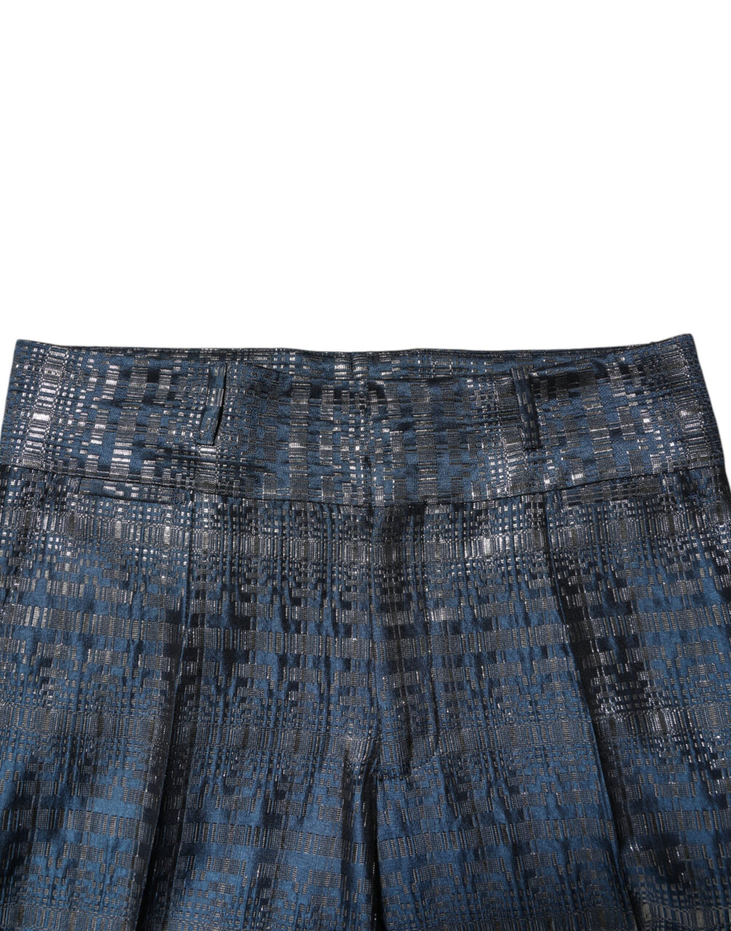 Blue Silver Shiny Silk Skinny Men Trouser Pants